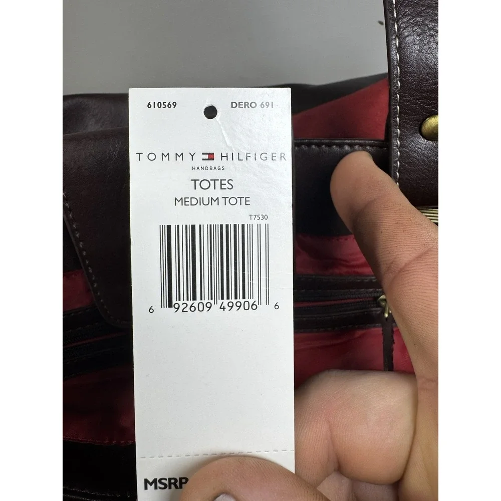 Tommy Hilfiger Medium Size Suede Red ‎ Handbag Purse w/ Espresso Leather Accent